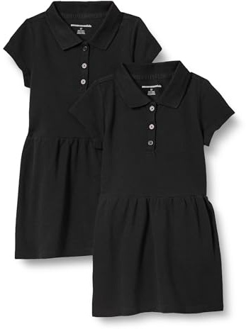 Amazon Essentials Mädchen Kurzärmliges Piqué-Polokleid, 2er-Pack, Schwarz, 9 Jahre