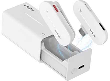 SYNCO Lavalier Mikrofon Kabellos 【Type-C】, P1T Smartphone Mikro Wireless mit Ladebox, Kompatibel mit Android Smartphone Huawei Xiaomi Samsung Tablet Mikrofon-Lavalier-Wireless-Funkmikrofon-Handy