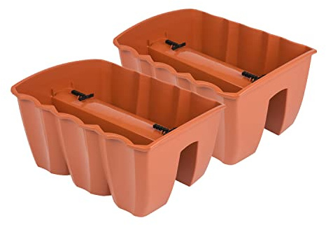 PAFEN 2X Blumenkasten Hängetopf - 39,5 x 28,5 x 20,5cm -Blumentopf Pflanztopf Balkontopf Geländertopf Geländerkasten, Terrakotta