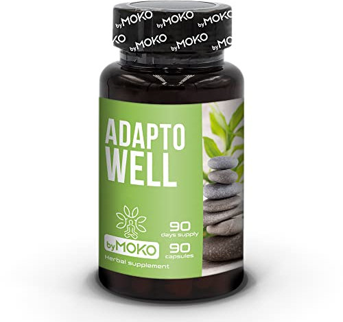 AdaptoWELL Stress and Anxiety Relief Supplement - Calm Complex with Ashwagandha, Passionflower, Hawthorn Berry, and Lemon Balm Extract, Relaxation Formula for Mood, Sleep aid, Wellness 90 Capsules