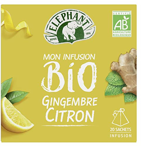 Elephant - Infusión de jengibre orgánico, limón, 20 bolsas de 34 g, 6 unidades