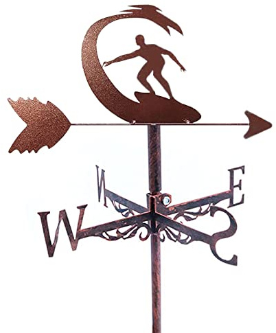 EICOFF Decorative Wind Vane, Sea Surfing Weathervane Cast Iron Weather Vane with Roof Mount, Metal Decorations Wind Direction Indicator for Outdoor Garden Roof Farm Yard