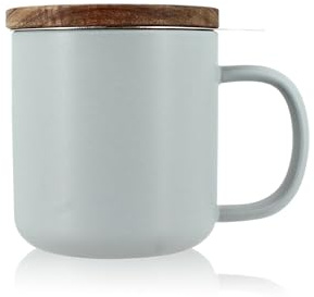OGO LIVING - Tisania Juliet Perle 300 ml - Ideale per tè e tisane - Tazza da tè in gres e coperchio in legno di acacia