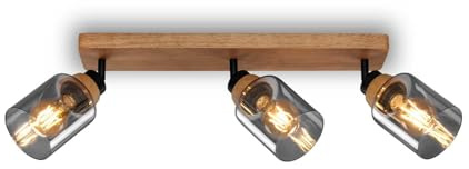 BRILONER – Deckenlampe, Deckenleuchte, Lampe, Rauchglas, Schwenkbar, Wohnzimmerlampe, Schlafzimmerlampe, Küchenlampe, Schwarz-Holz