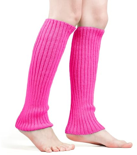 Calentadores de Piernas, Suaves Calentadores Piernas Años 80 Moda Calentadores de Piernas Acanalados Elásticos Calentadores Piernas Niña para Cosplay Disfraz Navidad Fiesta Deportes Yoga (Rosa Rojo)