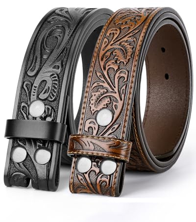 BELTROAD Western Ledergürtel Strap für Männer Frauen Cowboy Cowgirl Leder Herrengürtel für Jeans Geburtstag Weihnachten Gürtel Geschenke | Ledergürtel 3.8mm, DIY Wechseln, Snap on Schnalle, Cowboy Kostüm für Karneval Halloween, Western Outfit