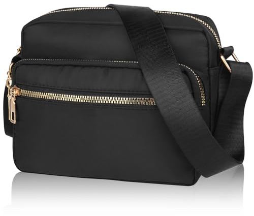GAOHUI Cross Body Bag Women with Adjustable Strap, Multi-Pocket Nylon Waterproof Shoulder Bag Black Handbag Anti Theft Ladies Bags for Women Girl Travel Daily Use