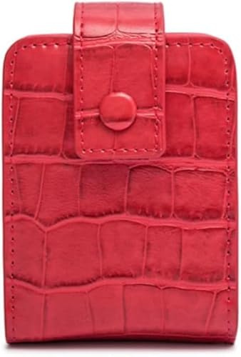 HuaDmaing Premium Leather Lipstick Organizer Case with Mirror - Portable Travel Makeup Bag for Lipstick & Lip Gloss (Holds 6-8 Tubes), Red