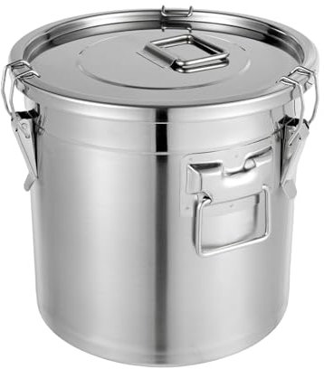 lalaleny Secchio con coperchio in acciaio inox, ermetico, per cucina, cibo, contenitore per latte, da cucina, morsetto di bloccaggio per acqua, olio, farina, zucchero, cereali, caffè (21 L)