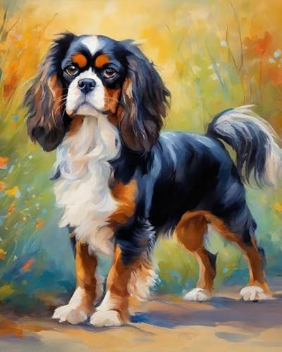 ZMHZMY Malen nach Zahlen für Erwachsene Anfänger,Cavalier King Charles Spaniel,Malen nach Zahlen Hundemalerei auf Leinwand,40x50cm,Ohne Rahmen