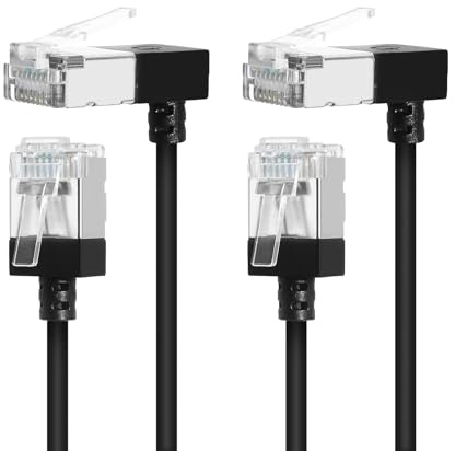 Dutevolns Cavo Cat6A con Angolo 90° verso il Basso 3M, 10Gbps UTP, 2 Pezzi | Cavo Ethernet Cat6A ad angolo di 90° verso il basso, Cavo Ethernet 90 Gradi, Cavo Rete Angolo, per PC/Router (Nero).
