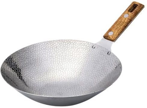 SHOWERORO Wok Topf Mit Holzgriff Und Deckel Grillwok Für Braten Kleine Pfanne Für Gemüse Verschleißfeste Bratpfanne Für Herd