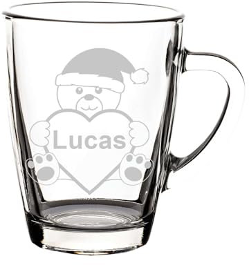 LUXENTU Glasbecher mit personalisierter Gravur, Kaffeebecher 300 ml, Klassischer Becher für Kaffee Tee und Glühwein, Individuelle Lasergravur, Wichtelgeschenk-Idee, Motiv: Teddybär, 1 Stück