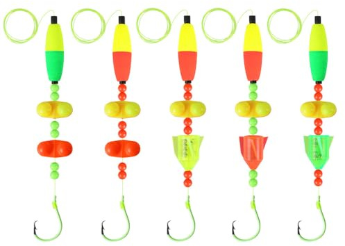 MiOYOOW Wels Angel Vorfach, 5 Stück Wels Schwimmer Rigs, Welsangel Schwimmer, Köder, Welshaken Angelhaken mit Rasseln und Schwimmern zum Welsangeln
