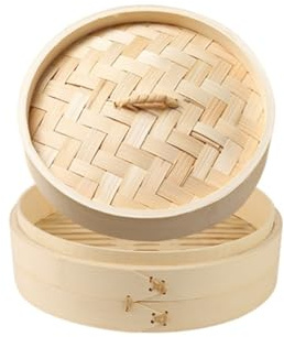 Surakey Panier Vapeur en Bambou | Diamètre 8cm | 1 Étages | Panier Vapeur Asiatique | Panier en Bambou pour Cuisson Vapeur pour Dim Sum, Riz, Légumes, Poisson et Viande, Nature
