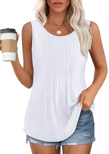 Chicrise Femmes Débardeur D'été Col Rond Tank Top Long Ample Tee Shirt Casual Élégant Blanc X Grand 46-48