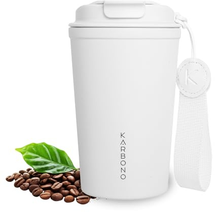 Karbono | Vaso Termo Café para llevar 400ml - Vaso Termico Antigoteo, Acero 18/10 | 316 - Taza Termica acero inox sin BPA Hermético Antiderrames para Café Frío y Caliente, Leche y Té (Pure Almond)