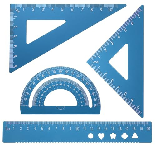 QUARKZMAN 4 Pezzi Set Squadre Triangolari 20mm Alluminio Goniometro Geometrico Squadra Da Disegno Kit Per Ufficio Casa, Blu