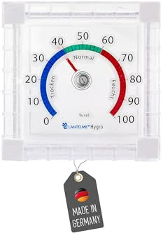 Lantelme Igrometro per finestra, autoadesivo, visualizzazione di umidità da 0 a 100%, analogico, da attaccare al finestrino, indicatore di umidità esterno, 7 x 7 cm (angolo igroangolare)