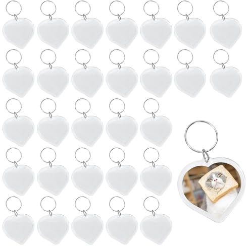 Swpeet Lot de 30 porte-clés vierges en acrylique avec clé, pendentif cadre photo en acrylique transparent