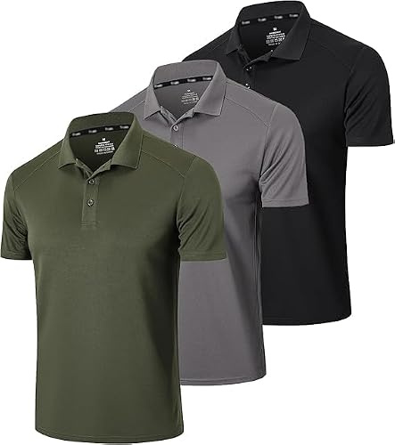 Gaiatiger 3-pack herrpolotröjor kortärmad torr passform lätt golf ledig krage toppar andningsbara fukttransporterande arbetsskjortor