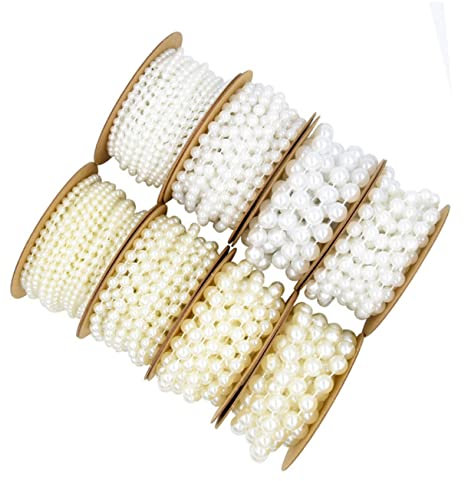 Housoutil 10m Perlen Rollenkette Runde Kunststoff-simulationsperlen Perlenschnur Zur Dekoration Diy Perlenschnur Für Hochzeitsschmuck Geschenkanhänger Ausstellungsdekoration Beige Rolle