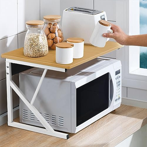 Supporto da forno a microonde, scaffale per forno a microonde, ripiano da bancone da cucina, multifunzione, per riporre mobili, a microonde in acciaio al carbonio (giallo noce, 54 x 35 x 34,5 cm)