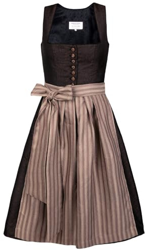 Edelnice Trachtenmode Midi Dirndl Dorothea schwarz-Bronze mit Knopfleiste inkl. traditioneller Dirndlschürze Gr. 32-54