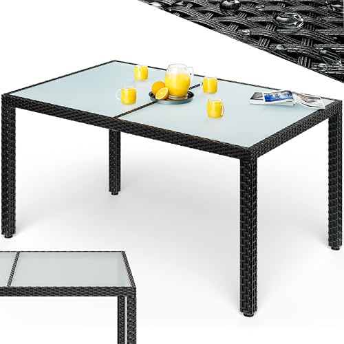 Casaria® Gartentisch Wetterfest 150x90cm Polyrattan Balkontisch Höhenverstellbar 5mm Sicherheitsglas Garten Terrasse Tisch Gartenmöbel Outdoor Schwarz