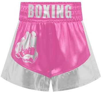 Oyolan Barn pojke boxningsshorts Muay Thai sparkar boxning MMA kampshorts sport elastisk midja metall, B ljusrosa och silver, 11-12 år