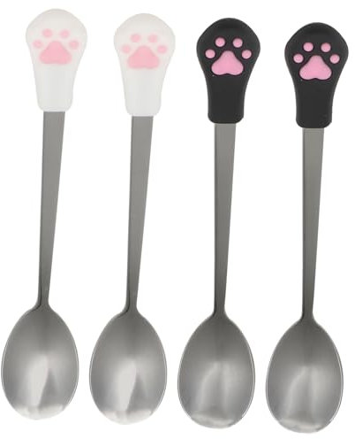 BESTonZON 4pcs Dog Cat Spoon Stainless Steel Pet Can Spoon for Wet Treats Pet Food Cat Claw Design for Food