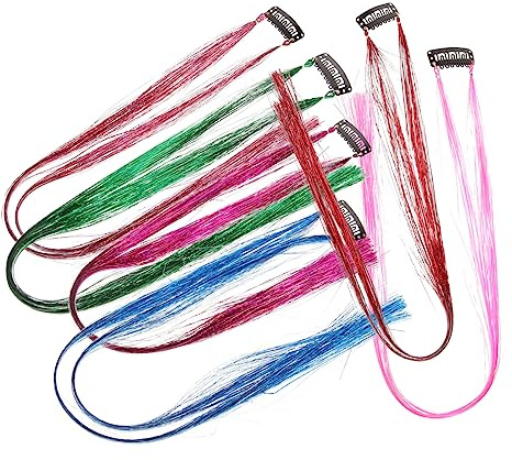 TOPPERFUN 7 Stück Haarlametta Bunt Haar Lametta Extensions Glitzer Haarschmuck Mit Haarrings Zum Flechten Für Festival Party Und Alltag