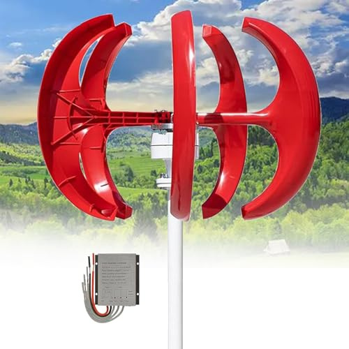 Generador de viento, 16000W 12V 24V 48V Aerogenerador turbina eólica, farol vertical, controlador de turbina de viento, turbina de viento con 5 aspas(Red,48V)