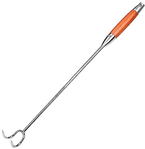AKOOSY Gancho para Asar Carne Inoxidable con Mango Ergonómico de Madera Resistente al Gancho Duradero y Práctico para Barbacoa Camping y Horno Interior