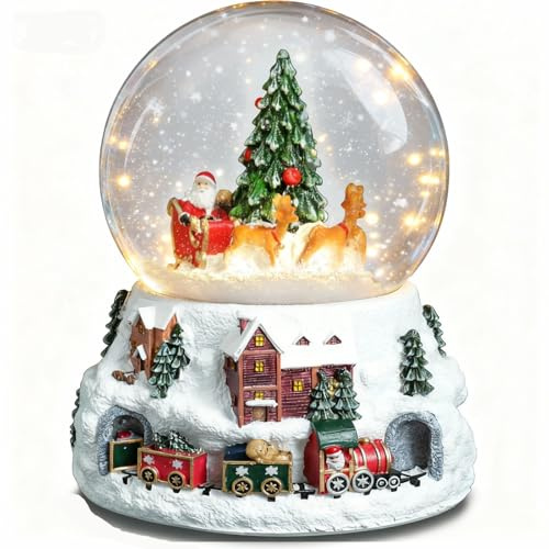 Aobaks Christmas Snow Globe with LED Light Musical Snowflakes Holiday Decoration Gift, 5.9 Inch Santa Claus and Christmas Tree Water Globe.