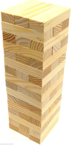 Traditional Wooden Tumbling Tower Game 48-Piece Natural Block Stacking Game Balance, Stacking & Fine Motor Game for Kids & Adults Pack of 1.