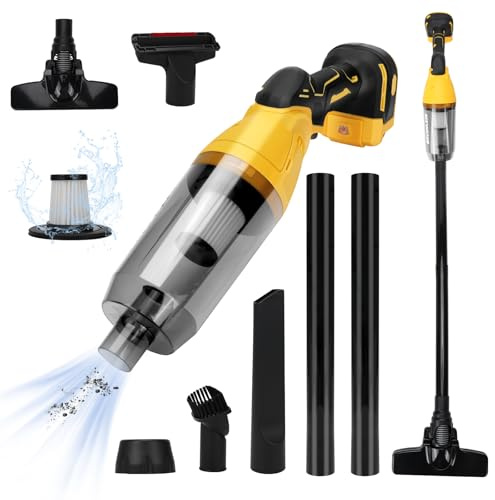 Aspirapolvere a batteria compatibile con Dewalt 18 V 20 V (senza batterie), aspirapolvere portatile 26000 Pa con bocchetta a lancia, bocchetta per tappezzeria, bocchetta per pavimento, contenitore per
