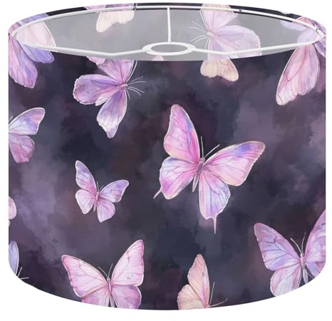 Drum Lamp Shade Large Lampshade Delicate Lilac Purple Butterflies Dark Watercolor Seamless for for Floor Lamps Table Lamps Pendant Light Linen Lampshades Replacement Bedside Light Shades