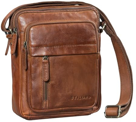 STILORD Ivano Kleine Umhängetasche Herren Leder Crossbody Bag Männer Echtleder Tasche zum Umhängen Messenger Bag Kompakte Herrentasche für 10,9 Zoll Tablet Farbe:brandy - cognac