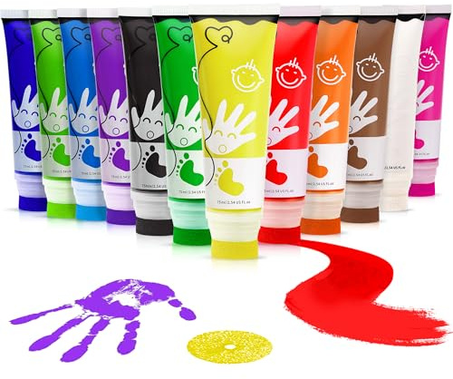 Fingerfarben Kinder Ungiftig Mit Schwammkopf 12 Farben Waschbar 75 ml/Schlauch Baby Abdruckset, Fingerfarbe Finger Paint Geeignet Für Geschenke Zur Früherziehung Von Kindern, Handgefertigte Malerei