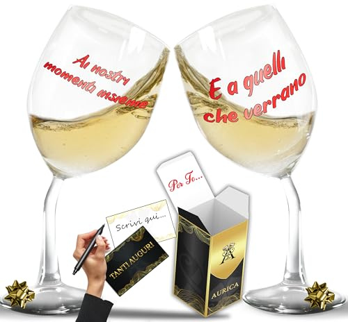 Aurica Calici Vino Personalizzati AI NOSTRI MOMENTI INSIEME – Coppia Di Bicchieri Piegati Per Celebrare Le Piccole Cose Che Fanno Grande L’Amore - Un Regalo San Valentino Con Confezione Regalo Inclusa