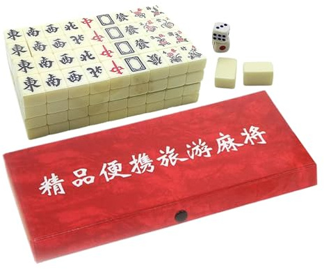 Generisch Mahjong Spielsteine Set - 144 Teile Komplettes Steine Set | Komplettset Mit 2 Würfeln Und 4 Ablagebrettern - Für Anfänger, Spieler, Reisen, Familientreffen, Partys,
