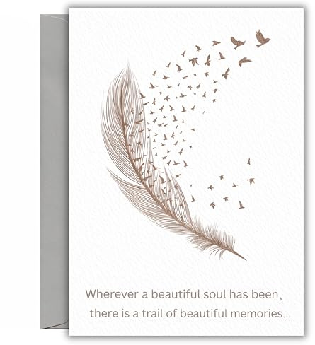 Sympathy Card Feather Birds Bereavement, Condolence, Remembrance SYM07 | Wherever A Beautiful Soul Has Been, Thinking Of You For Loss Of Loved One