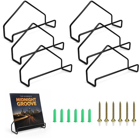 RowGlow 6pcs soporte discos de vinilos pared metal negro dimensiones, expositor estante colgar vinilo pared para Fotos CD Libros (Hierro forjado​)