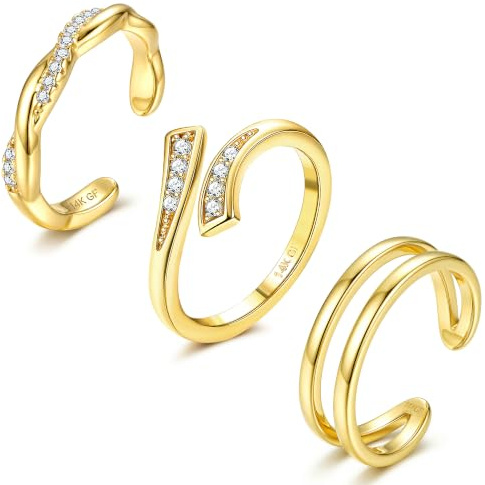 Morfetto Set de 3 Anillos para Pies Ajustables para Mujer Rellenos de Oro de 14K Diseño Abierto con CZ Flor y Ópalo Resistentes al Deslustre Joyería de Verano para Playa Gold Knot