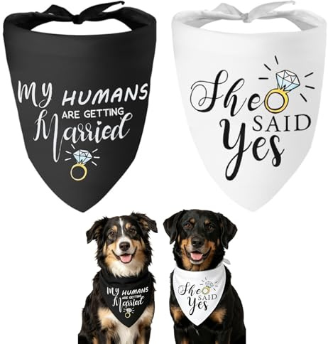 2Stück Hundehalstuch Hochzeit,Dog Bandana Hochzeit Deko Halstuch,Triangel-Hundebandana-Schal,„Mein Herrchen heiratet“schwarzes Hundelätzchen,„Sie hat Ja gesagt“weißes Hundetuch