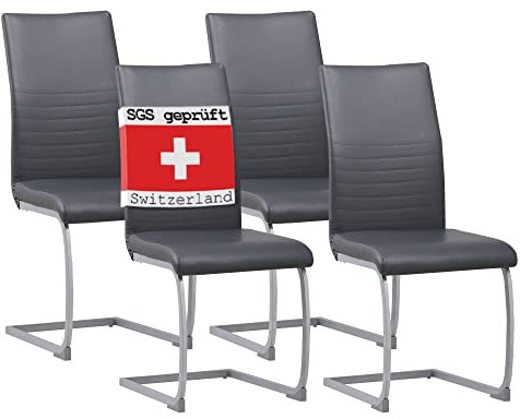 ALBATROS Freischwinger Stuhl Murano 4er Set, Grau - Esszimmerstuhl Schwingstuhl mit Modernem Design und Kunstleder-Bezug - Küchenstuhl, Polster-Stuhl Esszimmer, Esstisch Stuhl