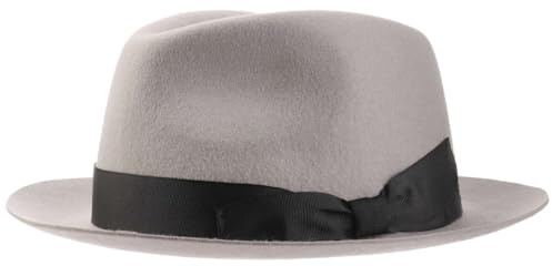 Lipodo Morten Filzhut Made in Italy Unifarbener Wollfilzhut mit Ripsband Herbst/Winter Fedora mit asymmetrischer Schleife Damen Herren hellgrau L (58-59 cm)