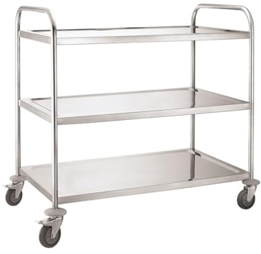 METRO Professional Carro de Servicio GST1003, 3 estantes, Acero Inoxidable, 85 x 52.6 x 94 cm, Plata