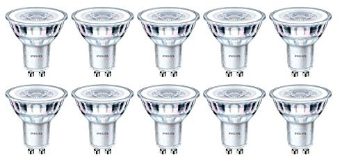 Philips LED GU10 Glass Dimmable Spot Light, 5.5W (50W Halogen Equivalent), 350 Lumens, Warm White, Glass Finish, Pack of 10